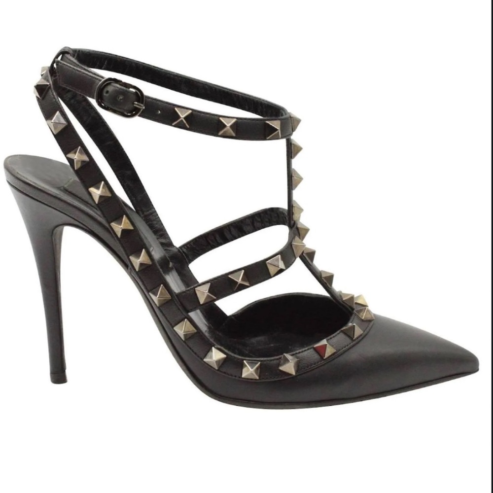 Valentino Garavani Noir Rockstud Ankle Strap Pumps Size 36 EU